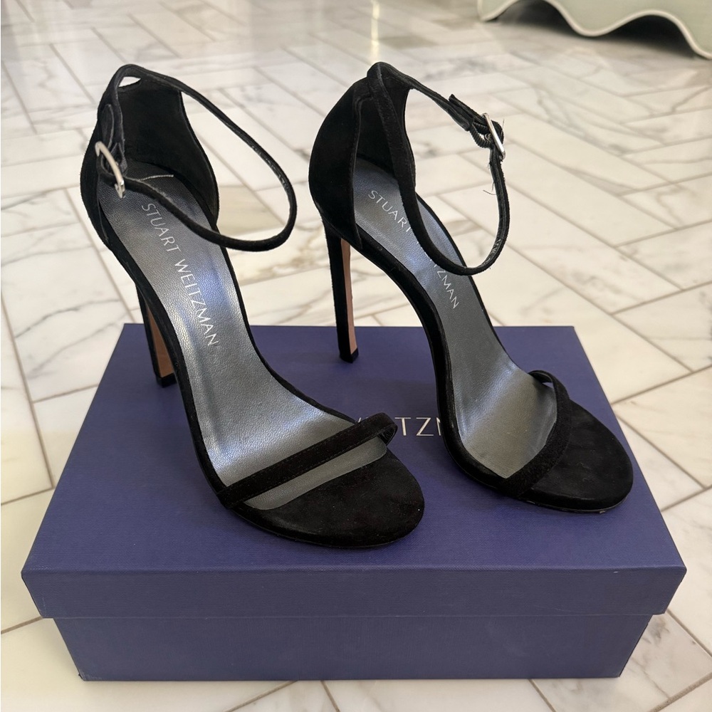 Stuart Weitzman Black Suede Nudist Heels Size 6